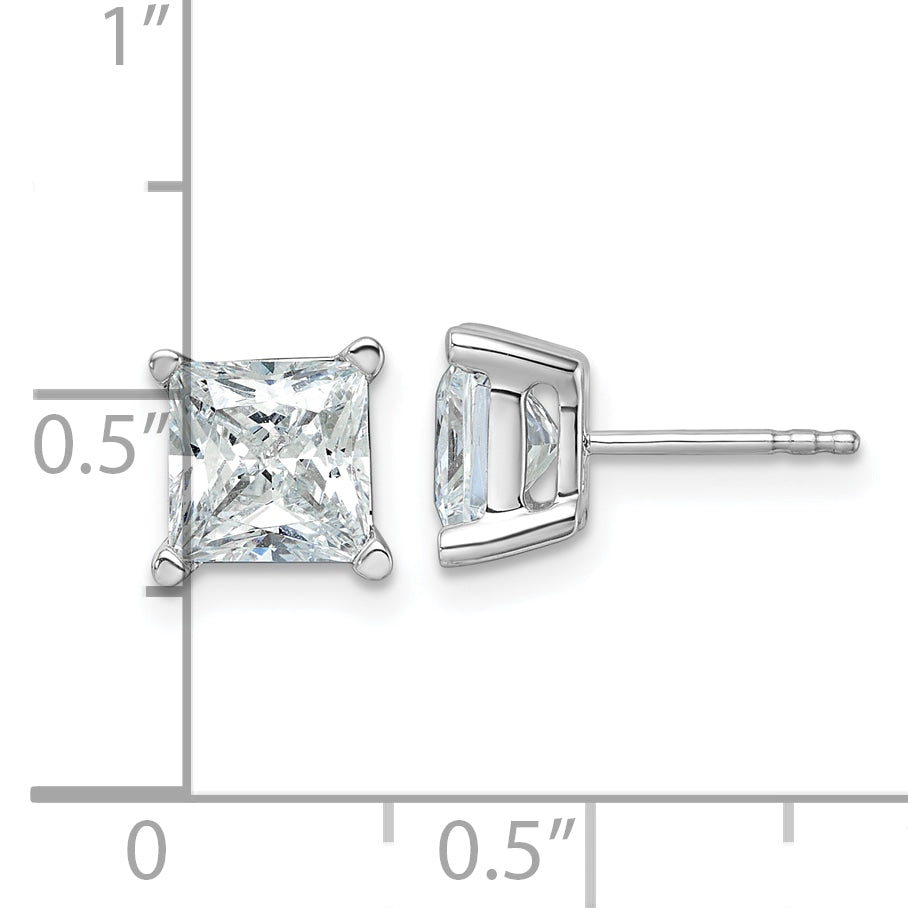 Princess-cut diamond studs, white gold setting.
