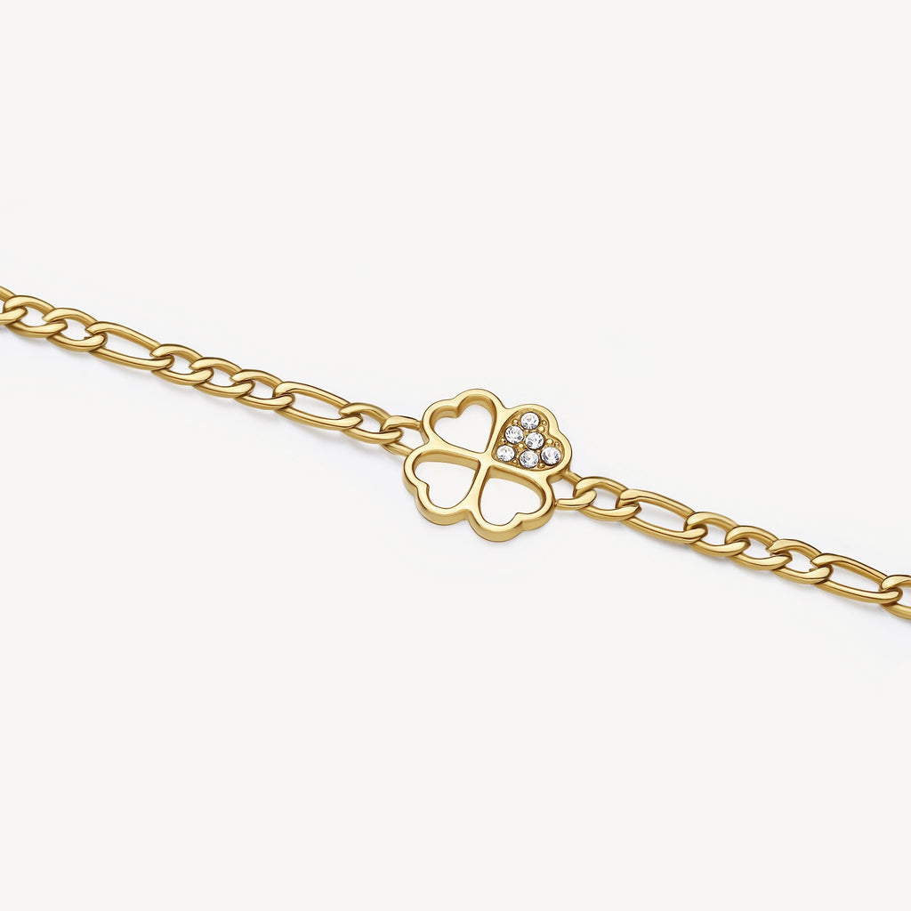 Yellow stainless steel bracelet with crystal clover.