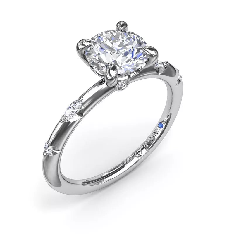 14K white gold ring with round diamonds.
