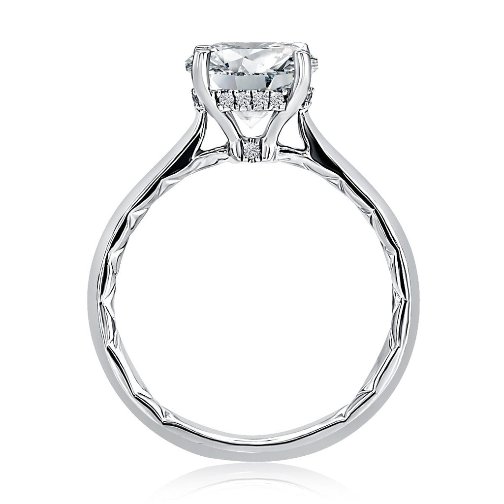 14K white gold ring with accent diamonds.