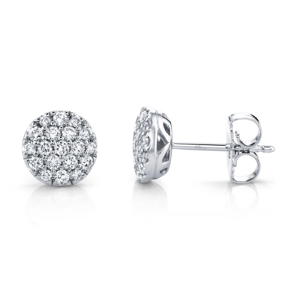 Round diamond cluster stud earrings, white gold.