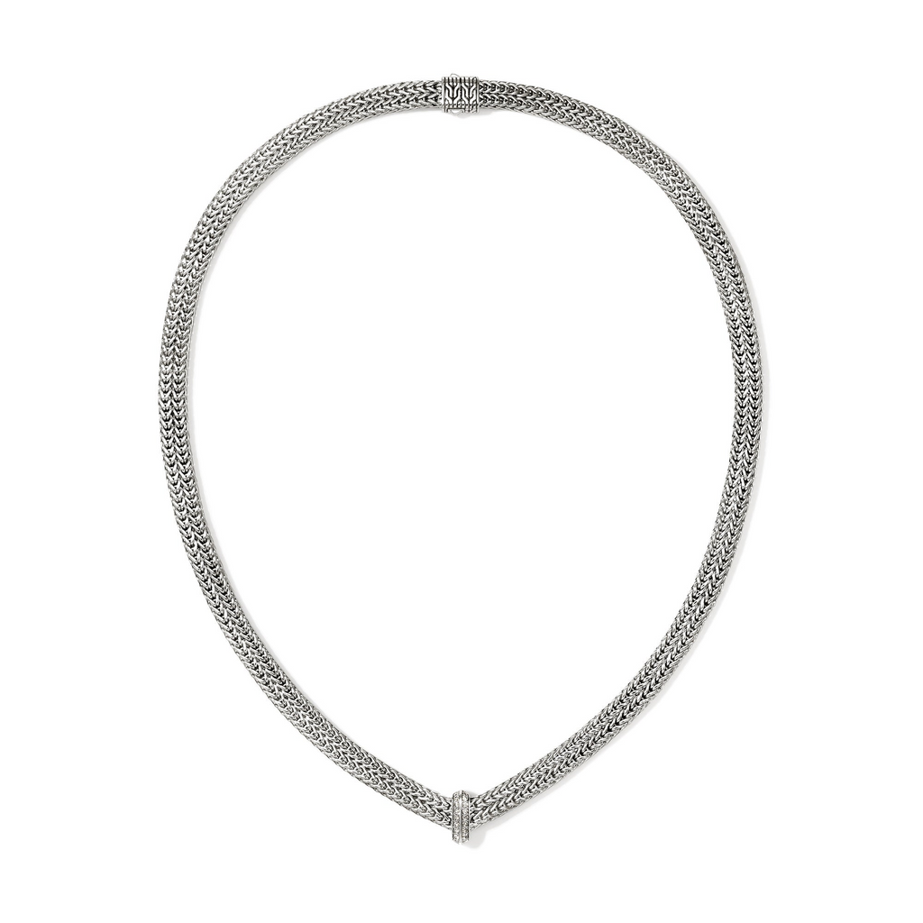 Sterling silver diamond collar necklace.