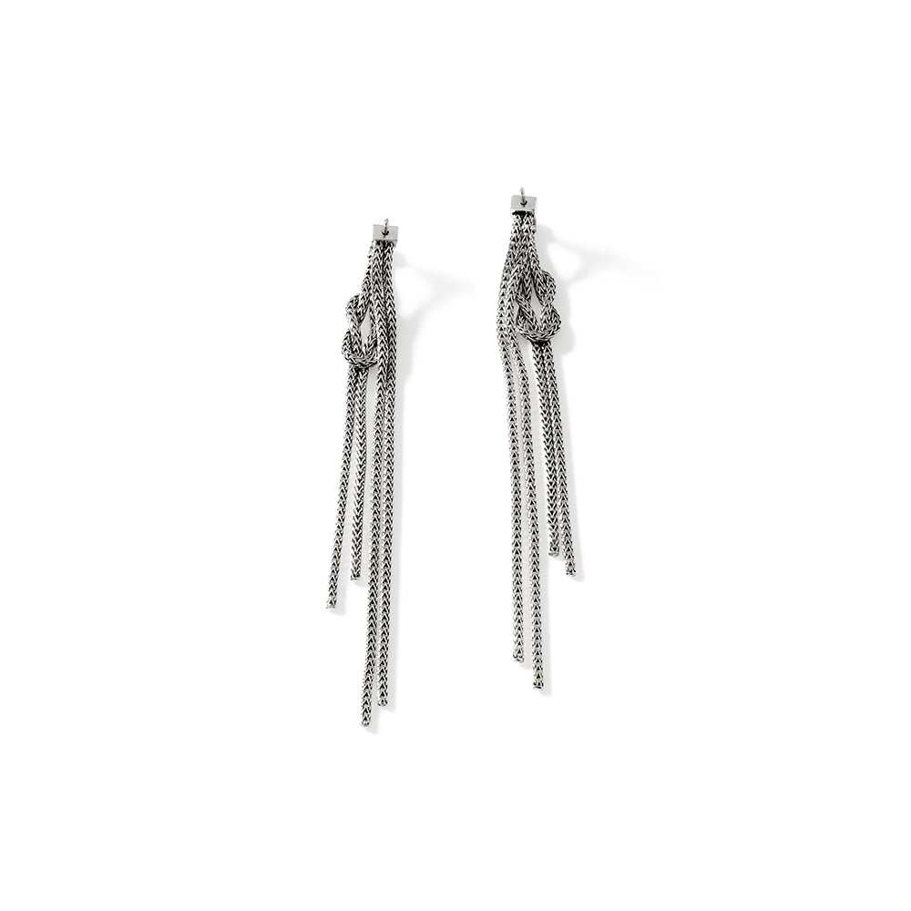Sterling silver dangle earrings with chain design.