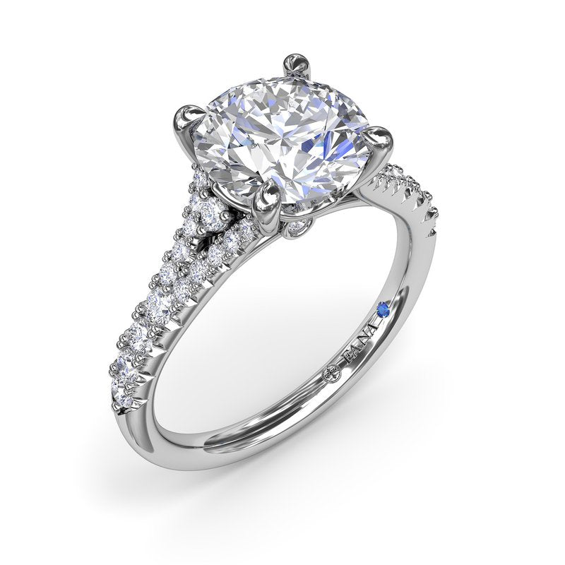 14K white gold diamond semi-mount ring.