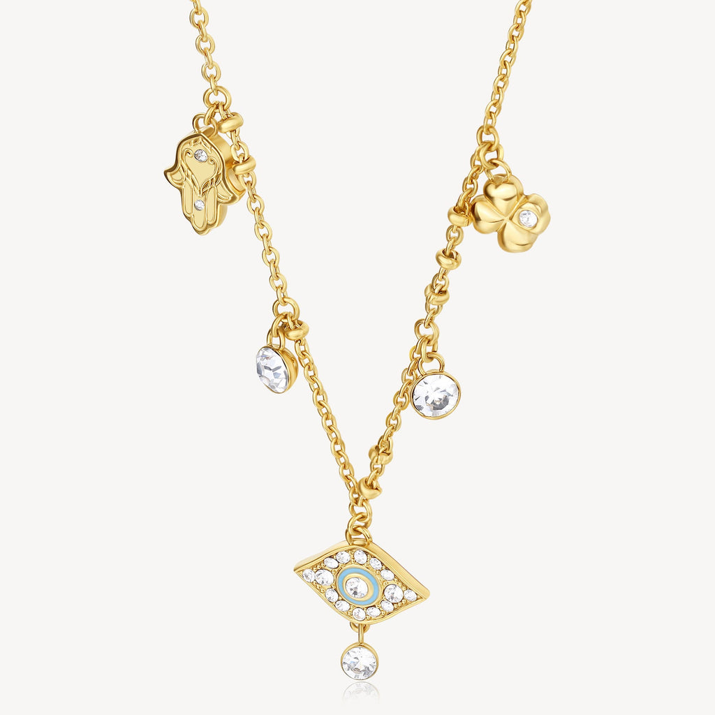 Yellow stainless steel necklace with simulated diamonds.