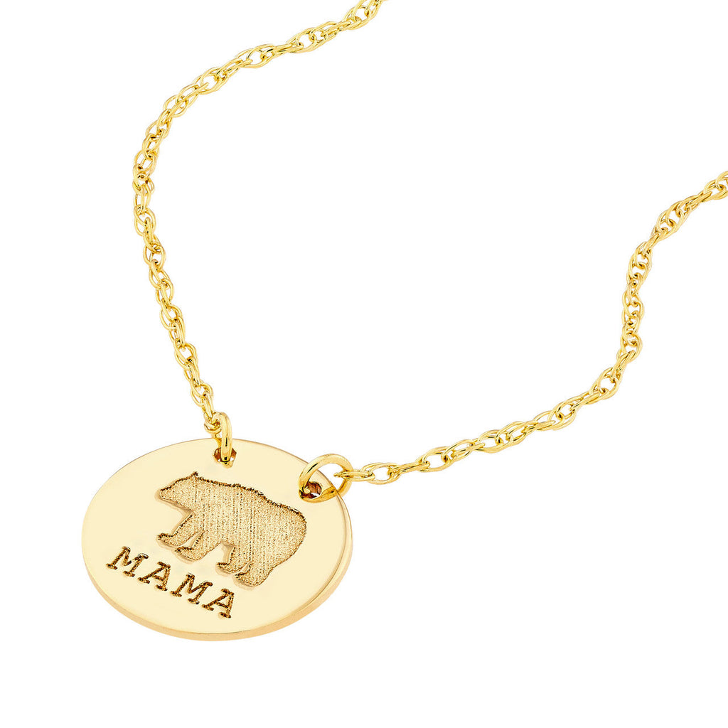 Yellow gold necklace with bear engraving.
