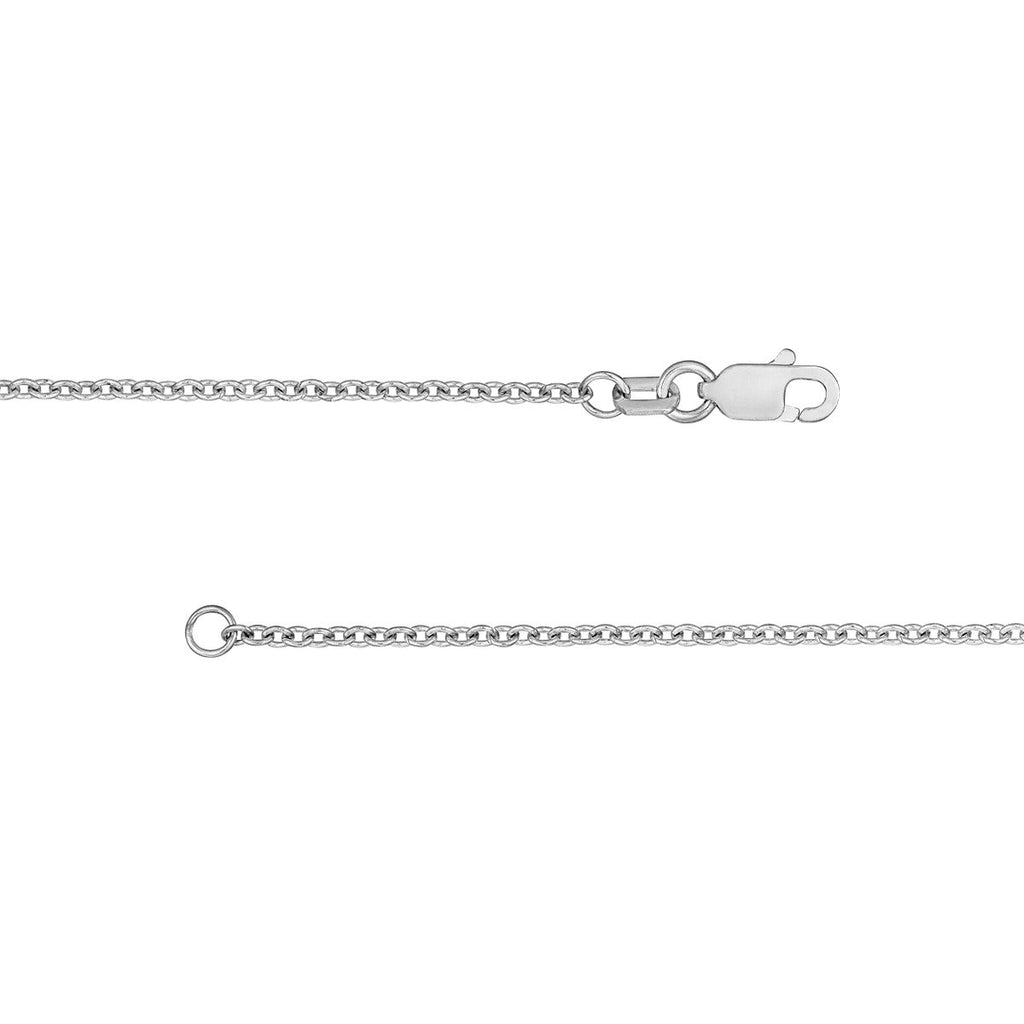 14K white gold cable link chain.