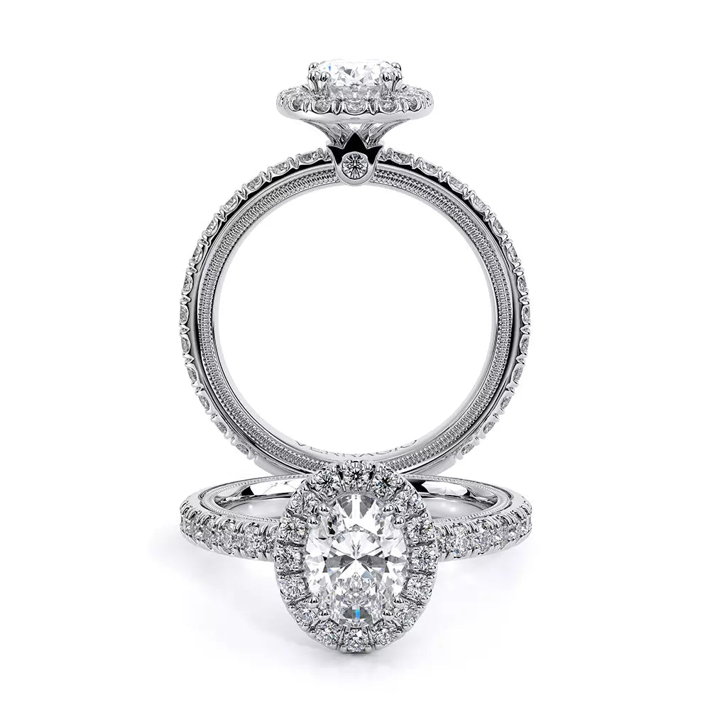 Verragio diamond halo engagement ring, 14K white gold.