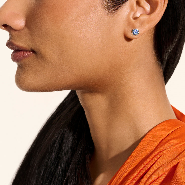 Blue gemstone stud earrings in sterling silver.