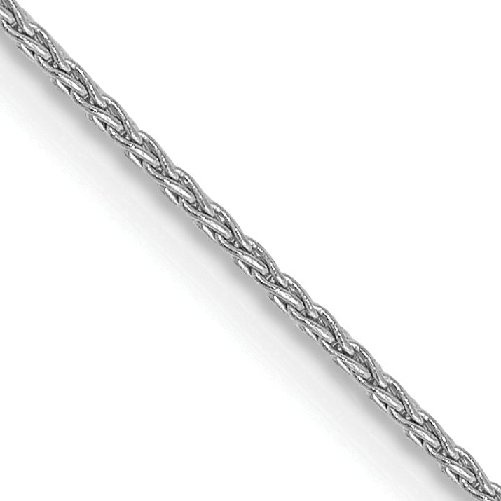 14K white gold wheat chain close-up.