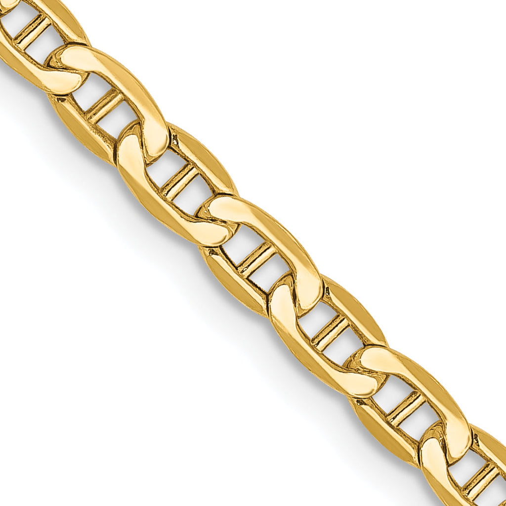 14K yellow gold anchor chain, polished links.