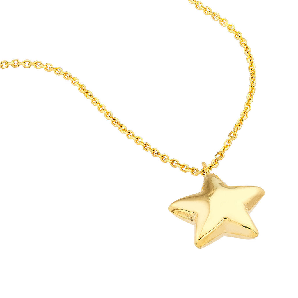Star-shaped pendant, 14K yellow gold necklace.
