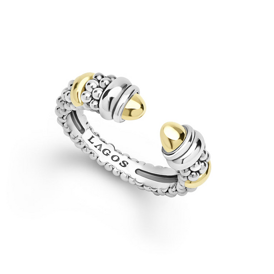 Lagos Signature Caviar Collection Fashion Ring (No Stones) in Sterling Silver - 14 Karat White - Yellow 3MM