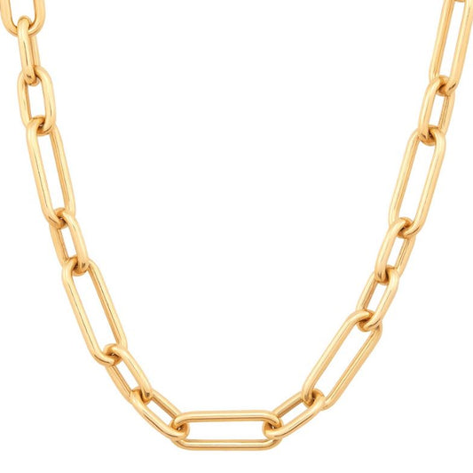 14K yellow gold paperclip necklace design.