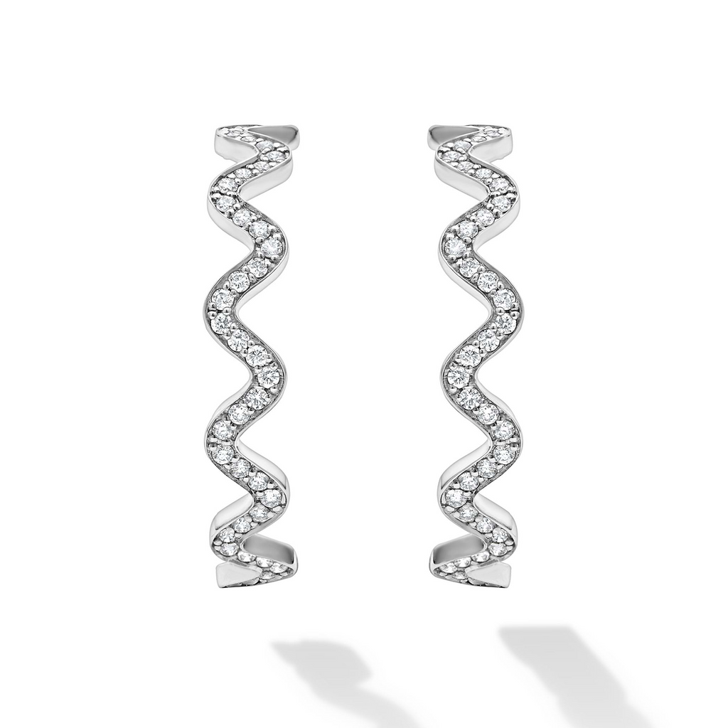 Wavy hoop earrings with round diamonds.