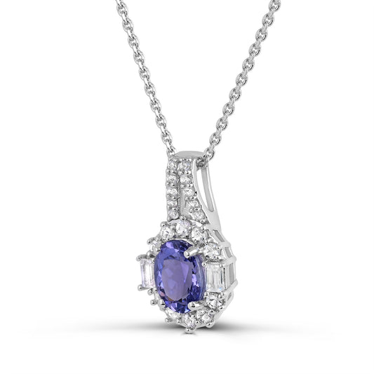 Oval Tanzanite pendant with white Zircons.