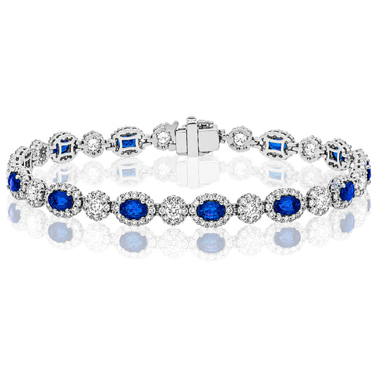 Color Gemstone Bracelet in 14 Karat White with 12 Oval Sapphires 6.23ctw