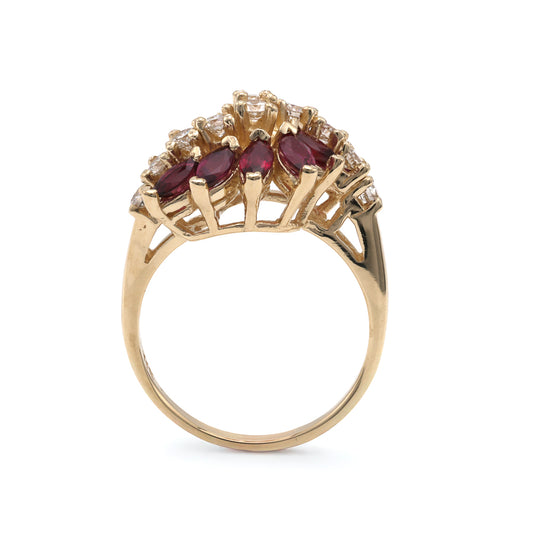 Marks Estate Dept 1 Color Gemstone Ring in 14 Karat Yellow Gold with 10 Marquise Rubies 1.50ctw 4.8mm