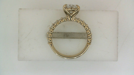 Side Stone Lab-Grown Diamond Complete Engagement Ring in 14 Karat White-Yellow-Rose with 1 Oval Lab Grown Diamond, Color: F, Clarity: VS2, totaling 2.09ctw