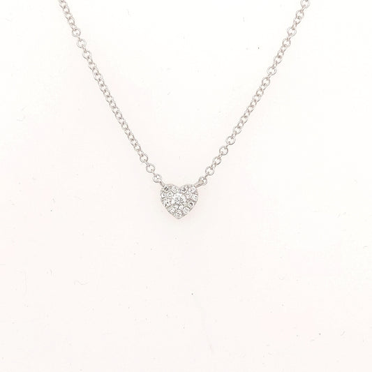 Heart-shaped diamond necklace in white gold.