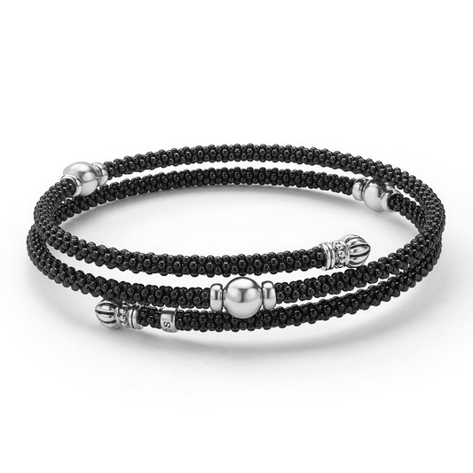Sterling silver and black ceramic bracelet.