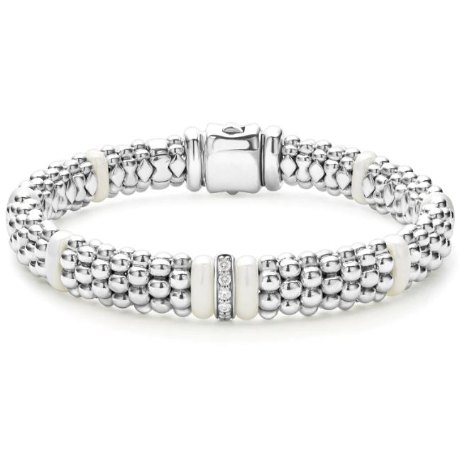 White Caviar Collection Natural Diamond Bracelet in Sterling Silver - Ceramic White with 0.10ctw G/H SI1-SI2 Round Diamonds