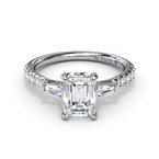 Side Stone Natural Diamond Semi-Mount Engagement Ring in 14 Karat White with 16 Various Shapes Diamonds, totaling 0.38ctw