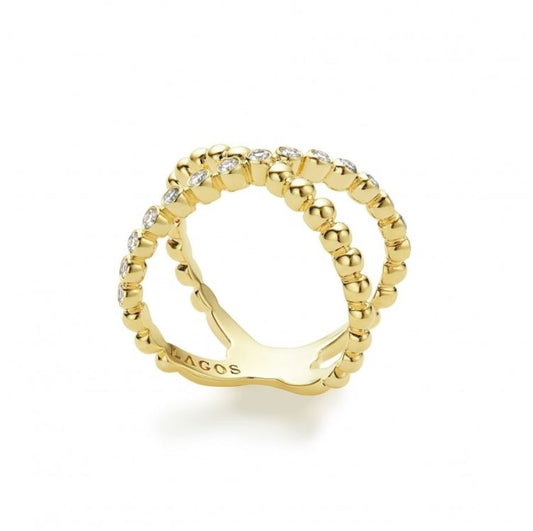 LAGOS Caviar Gold Collection Natural Diamond Ring in 18 Karat Yellow Gold with 0.33ctw Round Diamonds