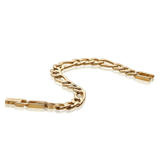 ItalGem Steel Figaro Chain in Sterling Silver Yellow, 8.5" Length, 9.5mm Width