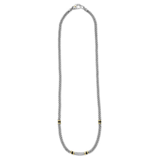 Lagos Black Caviar Collection Natural Diamond Necklace in Sterling Silver - 18 Karat White-Yellow-Black with 0.17ctw G/H SI1-SI2 Round Diamond