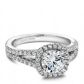 Halo Natural Diamond Semi-Mount Engagement Ring in 14 Karat White with 56 Round Diamonds, totaling 0.41ctw