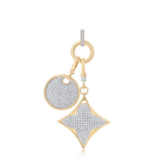 Gold necklace with diamond circle and star.