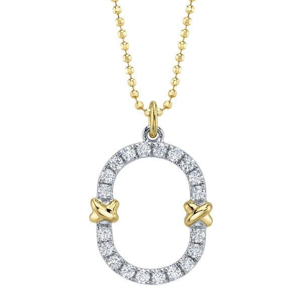 Diamond circle pendant with gold accents.
