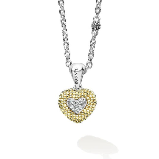 Caviar Lux Collection Natural Diamond Necklace in Sterling Silver - 18 Karat White - Yellow with 0.10ctw Round Diamond
