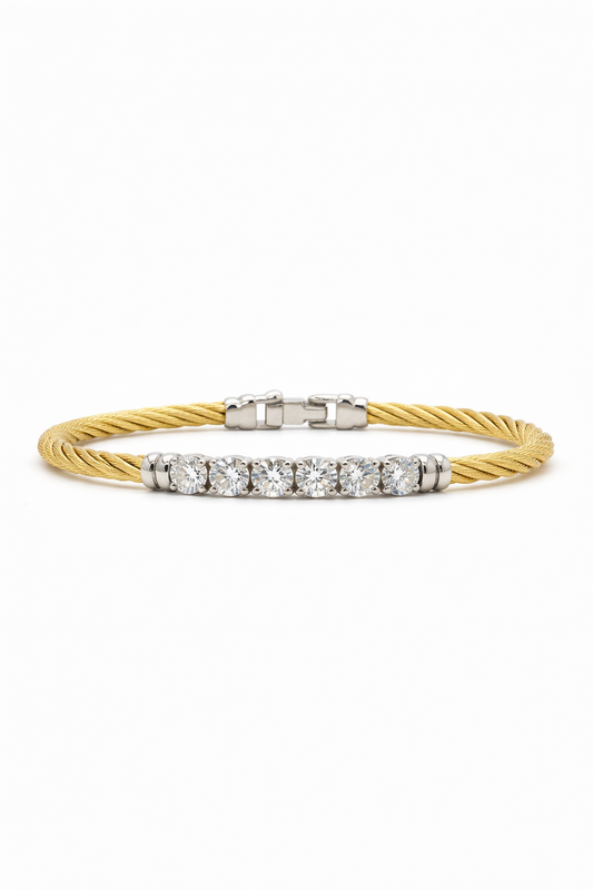 Lab-Grown Diamond Bracelet in Stainless Steel - 14 Karat White - Yellow with 1.00ctw Round Lab Grown Diamonds