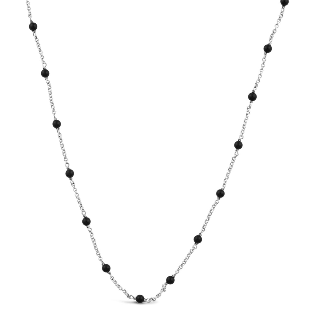 David Yurman Sterling Silver 60" 4mm Black Onyx Beaded Toggle Necklace