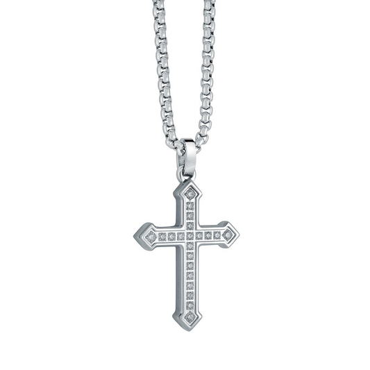 Cross Simulated Diamond Necklace in Stainless Steel