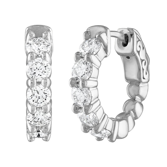 Huggie Natural Diamond Earrings in 14 Karat White with 1.43ctw Round Diamonds