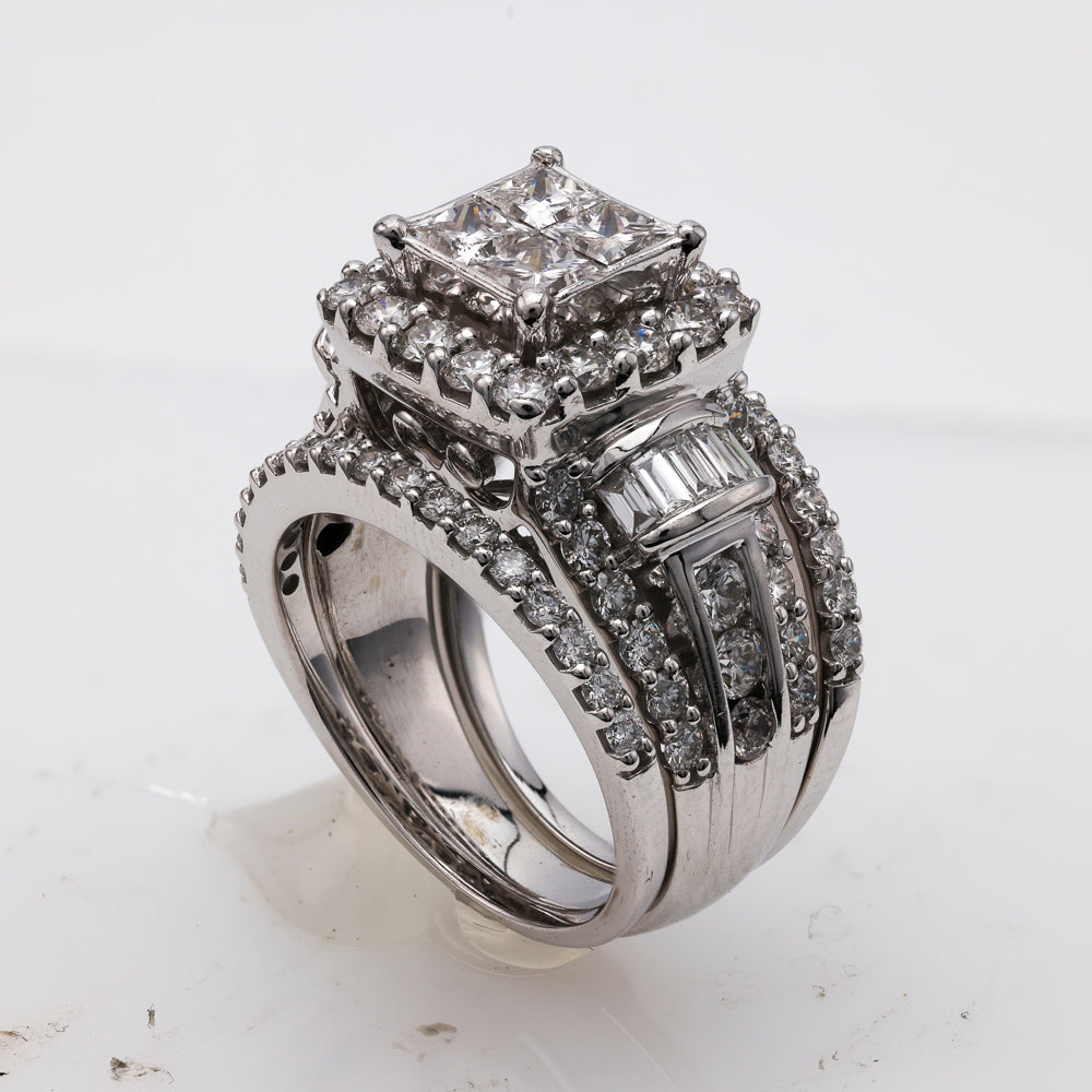 14K white gold diamond wedding set.