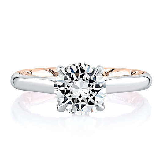 Hidden Accent Natural Diamond Semi-Mount Engagement Ring in 14 Karat White - Rose Round Diamond, totaling 0.01ctw