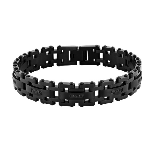 Black stainless steel bracelet with round diamonds.