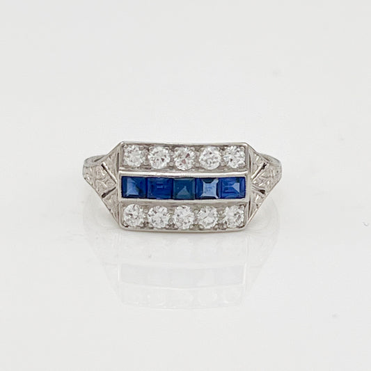 ReMARKable Estate Color Gemstone Ring in Platinum White with 5 Princess Sapphires 0.60ctw 2.5mm