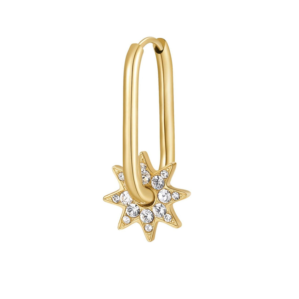 Gold paperclip earring with star-shaped diamonds.