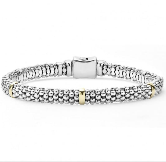 LAGOS Signature Caviar Collection Station Bracelet (No Stones) in Sterling Silver 18 Karat White Yellow Gold