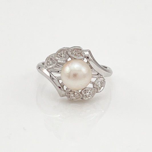 ReMARKable Estate Color Gemstone Ring in 14 Karat White Gold with 1 Akoya Cream Pearl