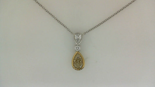 Natural Diamond Necklace in 18 Karat White - Yellow with 1.07ctw Pear Diamond