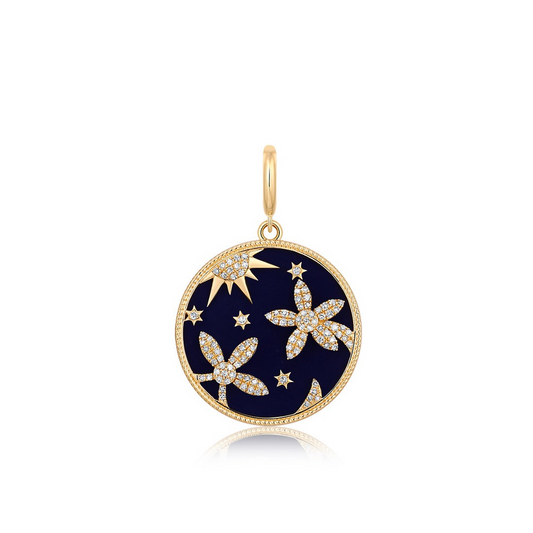 Lapis necklace with diamond floral design.