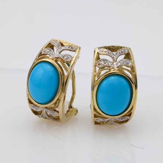 14K gold earrings with oval blue turquoise.