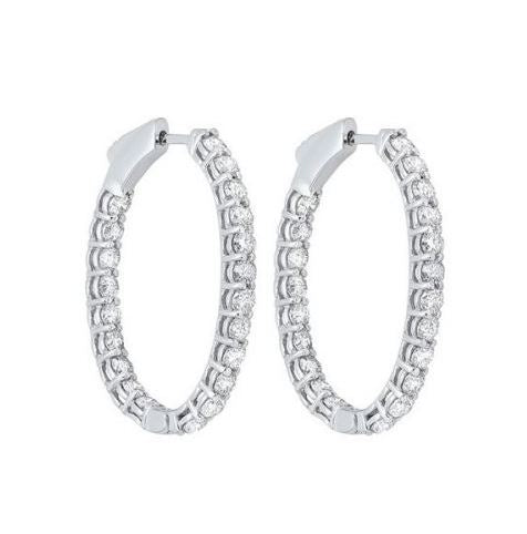 Medium Hoop Natural Diamond Earrings in 14 Karat White with 0.95ctw Round Diamonds