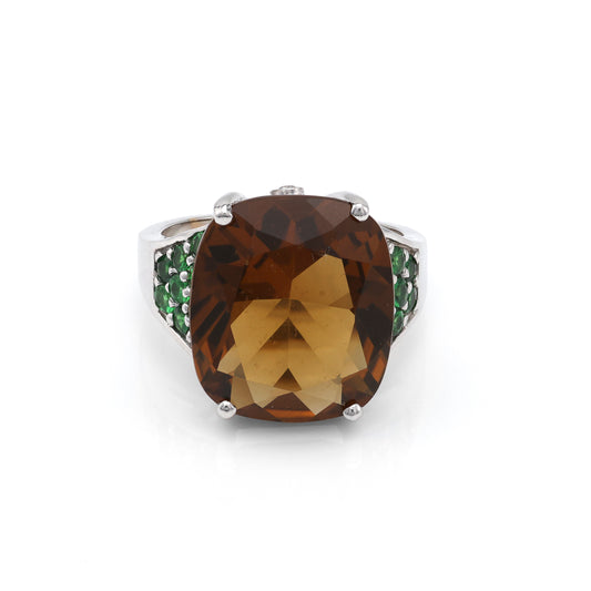 M Estate Collection Color Gemstone Ring in 14 Karat White - Black with 1 Cushion Smokey Quartz 9.77ctw 16.22mm-16.22mm
